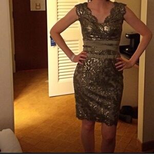 Tadashi Shoji Metallic Lace Mini Dress